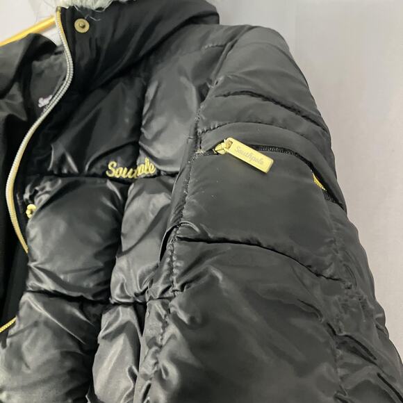 Southpole Coat Womens Medium Black Long Down Puffer Hood Faux Fur Zip Quilted - Picture 14 of 16